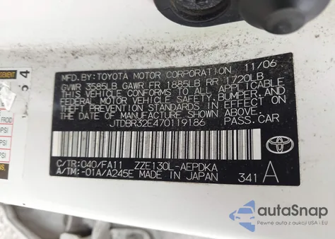 2007 Toyota Corolla Ce z USA, uszkodzony, nr VIN JTDBR32E470119186